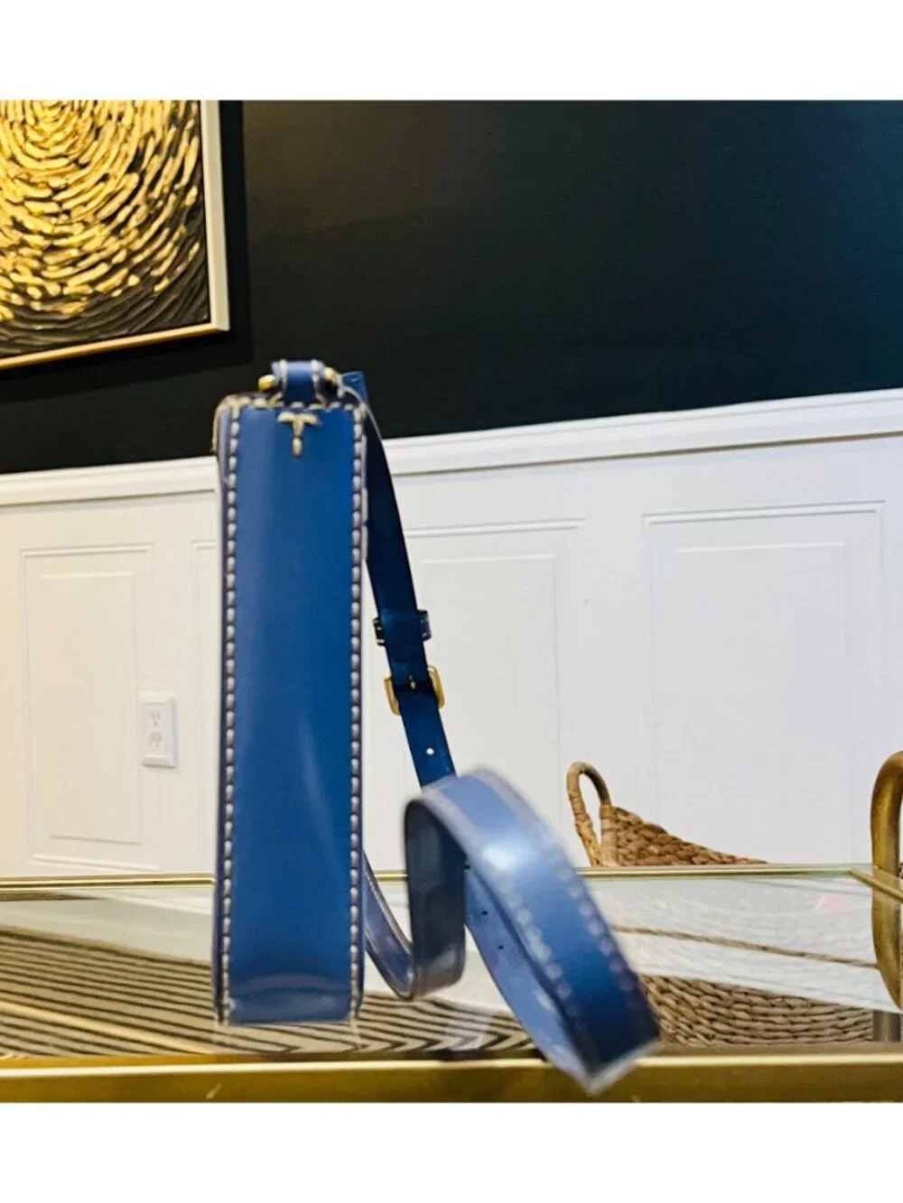 Auth Tory Burch Periwinkle Britten Patent Leather Crossbody/Cellphone Bag